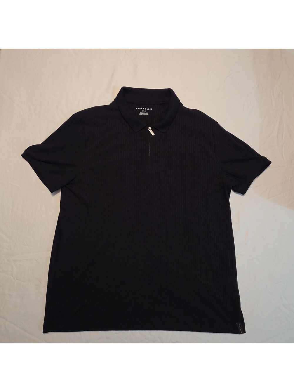 Perry Ellis Men's Vertical Ribbed Quarter Zip Polo Shirt Size L Black Stretch
